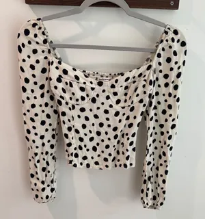 Reformation‎ Dalmatian Polka Dot Bustier Top White Black Long Sleeve Size 0 thumbnail 1