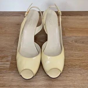Rare Gucci Size 10 Patent Leather Leopard Peep-Toe Heels, Size 10B thumbnail 5