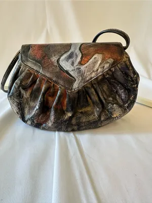 Artistic Black Leather Shoulder Bag with Multicolor Painted Accents Gray thumbnail 8