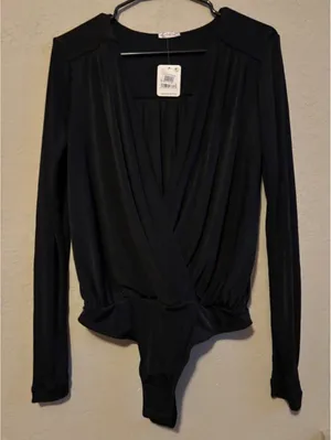 Free People Black Long Sleeve Bodysuit Size Medium thumbnail 1