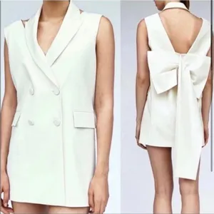 Zara Short waistcoat dress with lapel collar with voluminous back bow NEW thumbnail 8
