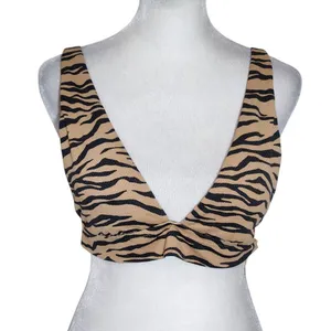 Aerie Tan and Black Tiger Print Bikini Top NWT Size Small Triangle Bikini Top thumbnail 1