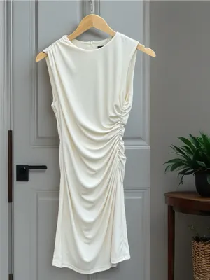 Zara Cream Sleeveless Ruched Mini Dress thumbnail 2