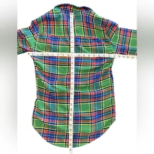 VTG Y2K Abercrombie & Fitch XS Green Plaid Flannel Shirt Moose logo Fitted fall thumbnail 7