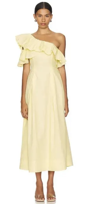 Revolve Sovere Bliss One Shoulder Midi‎ Dress Butter yellow size Small $229 MSRP thumbnail 1