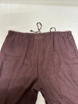 Women's Cropped Elastic-Waist Pants in Deep Brown 100% washable linen thumbnail 8