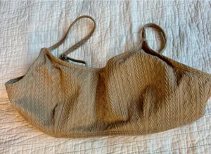 Tan Cable Knit Textured Bikini Set Scoop Neck High Cut Two Piece Swimsuit L thumbnail 1