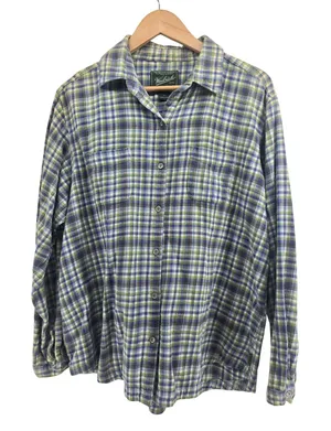Woolrich Flannel Shirt Womens XL Plaid Blue Green Button Down EUC thumbnail 1