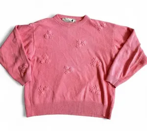 Vintage Tulchan Pink‎ Floral Embroidered Sweater | 90s Cottagecore Cotton Knit L thumbnail 1
