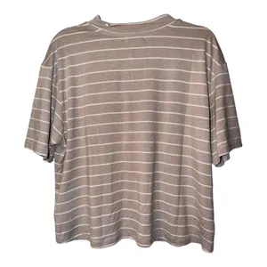Prana Soul Searcher‎ Tan Striped Short Sleeve Henley, Medium thumbnail 3