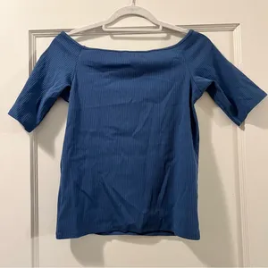 Madewell Off-Shoulder Tee in Sleekhold in Dark Mediterranean Blue Size Large NWT thumbnail 7