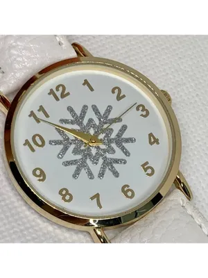 Gold tone women’s watch snowflake dial 40mm quartz analog white leather running thumbnail 2