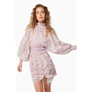 Elliatt Resorts Mini Dress Medium Lilac Multi Floral Embroidered Smocked Cottage thumbnail 8