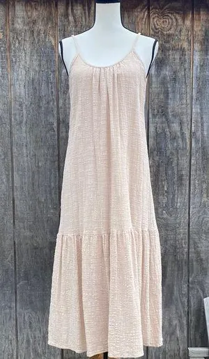EUC HYFVE Open Back Cream Ruffle Hem Midi/Maxi Lined Dress Size Small Boho Chic thumbnail 1