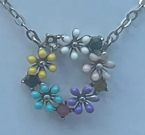 Sterling Silver Flower Wreath Pendant Necklace - 18” thumbnail 2