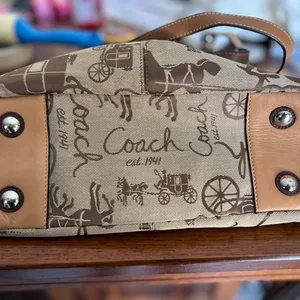 VINTAGE Coach Horse & Carriage brown canvas and leather trim tote bag thumbnail 15