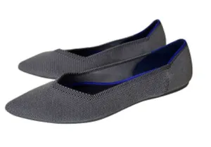 Rothy's Gray Pointed Toe Knit Ballet Flats with Blue Lining thumbnail 1