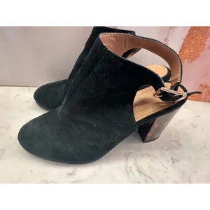 Vionic Lacey Tortoise Black Suede Slingback Block Heel Booties Women Sz 7.5 FLAW thumbnail 2