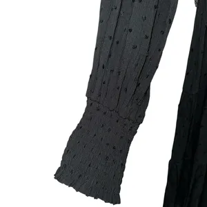 Baltic Born Black Swiss Dot Smocked Mock Neck Tiered Mini‎ Dress Large Boho thumbnail 2