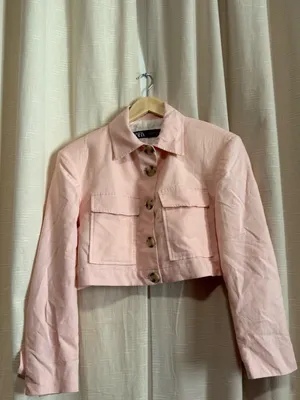 Zara Soft Pink Cropped Linen Cotton Blend Jacket thumbnail 4