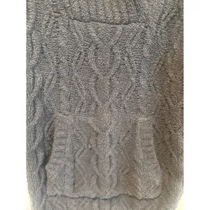 Barefoot Dreams CozyChic Cable Knit Hoodie Sweater Charcoal Gray Womens M flaw thumbnail 2