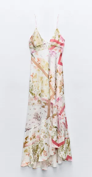 ZARA dress midi floral boho summer casual split satin wedding thumbnail 7