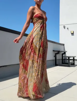 Zara flowy Floral Maxi Dress boho summer casual vacation thumbnail 3