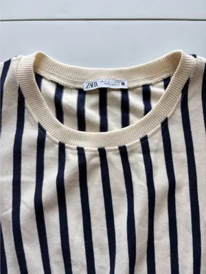 Zara Navy and Cream Striped Top Sz S thumbnail 2