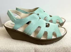 Skechers Suede Wedge Sandals Memory Foam Mint 7.5 Parallel Stylin thumbnail 1