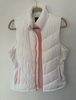 GAP White Quilted Puffer Vest with Neon Pink Trim thumbnail 1