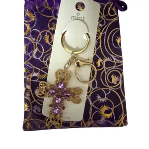 Mint Gold Filigree Purple Rhinestone Cross Bag Tag Key Ring thumbnail 5