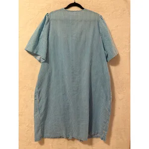 Vintage Blue White Striped Floral Embroidered Snap Front Duster House Dress XL thumbnail 4