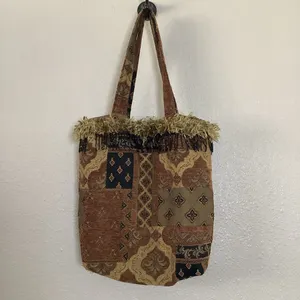 Vintage Handmade Tapestry Unique Patchwork Fringe‎ Artsy Goblincore Shoulder Bag thumbnail 5