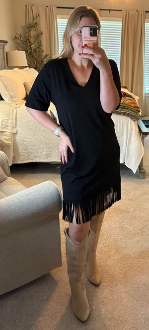Karen Kane Black Fringe Dress thumbnail 1