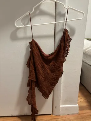 ZARA Ruffled Asymmetrical Top Textured thumbnail 3