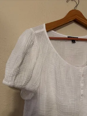 J.Crew Puff-sleeve henley top in gauze White Preppy Feminine Cotton Size Medium thumbnail 3