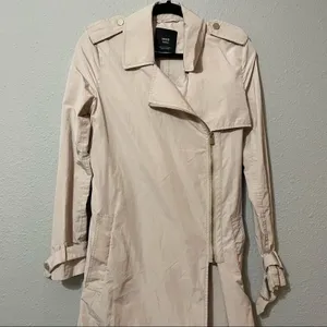 Mango Basics Khaki Moto Zip Trench Coat Womens XS Tan Neutral Classic Lightweight thumbnail 5