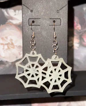 Handmade Glow in the Dark Spider Halloween Web Earrings thumbnail 1