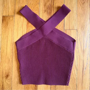 BABATON ARITZIA Criss Cross Ribbed Sculpt‎ Knit Maroon Purple Tank Top XXS thumbnail 2
