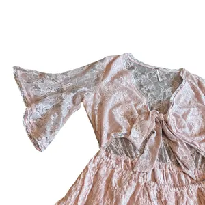 Free People Lala Dawn Rose Pink Lace Mini Dress Cutout Tie Front Size Large NWT thumbnail 13