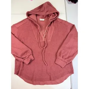 New In Waffle Knit Henley Hoodie‎ Dusty Rose Balloon Sleeve Pullover NT10889 M thumbnail 2