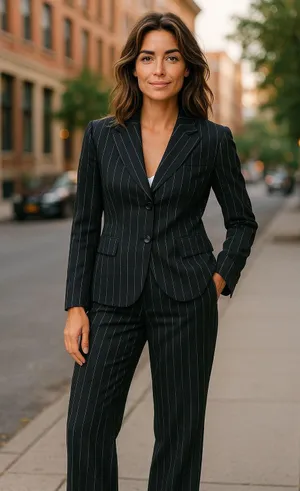 Kenneth Cole Women’s 2pc Striped Suit Black Business Casual Corpcore XL thumbnail 1