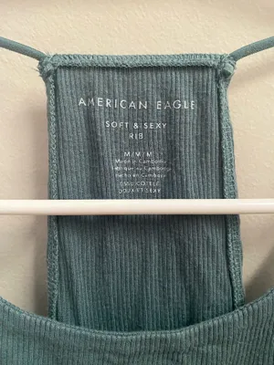 American Eagle Outfitters Teal Ribbed Racerback Tank Top thumbnail 3