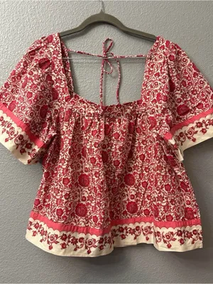 Universal Thread Pink Floral Square-Neck Peasant Top thumbnail 4