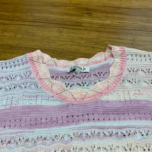 Nanette Lepore Striped Knit Sweater‎ Cropped Short Sleeve V Neck Women's Large thumbnail 2