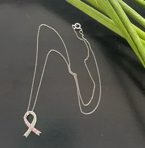 SAI 925 Pink Ribbon Cancer Sterling Silver 18” Necklace thumbnail 1