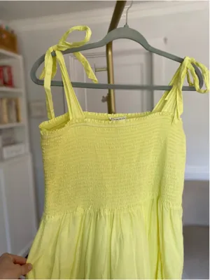 For The Republic Maxi Dress Neon Lemon Yellow Smocked‎ Cotton Resort Coastal L thumbnail 4