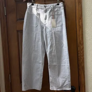 QUINCE Bella Stretch Patch Pocket Wide Leg Jeans in Railroad Stripe Size 29 NEW thumbnail 4
