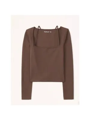 Abercrombie & Fitch Long Sleeve Strappy Ponte Top Brown Large thumbnail 3