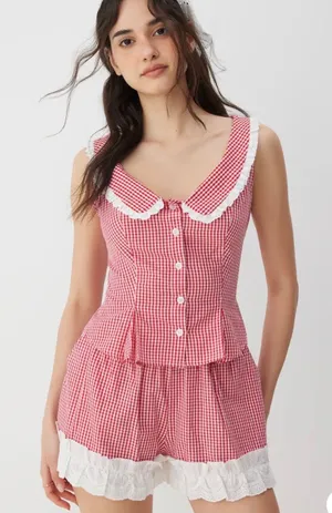 Cider cotton blend gingham ruched set thumbnail 1